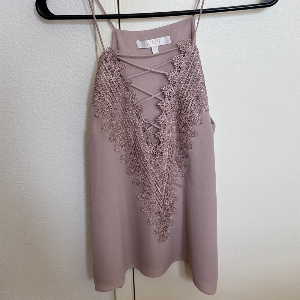 Wayf Mauve Floral Lace Trim Cami, Mauve, XS